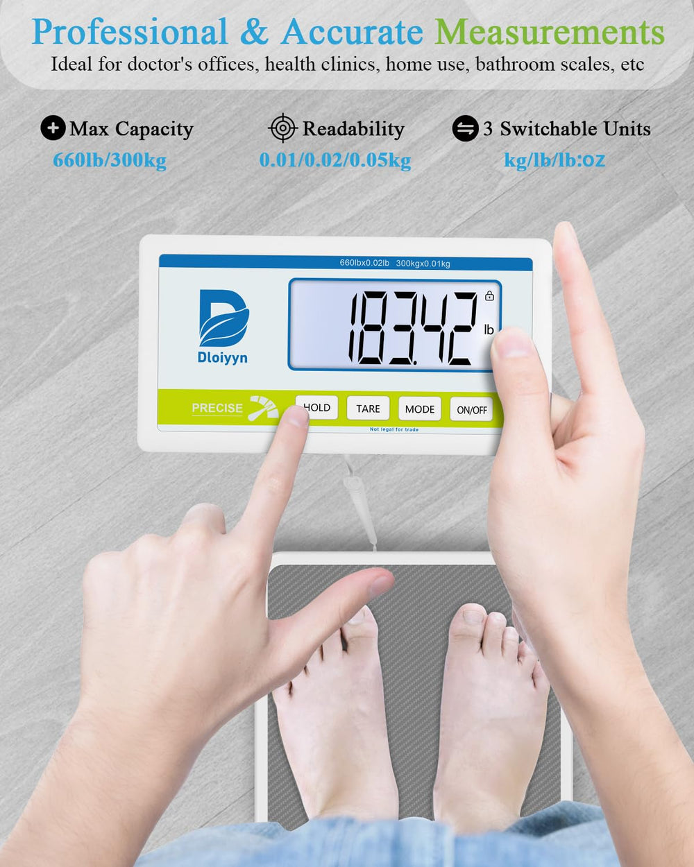 Medical Scale for Body Weight with Digital Display, 660 lb Limit, High Accura...