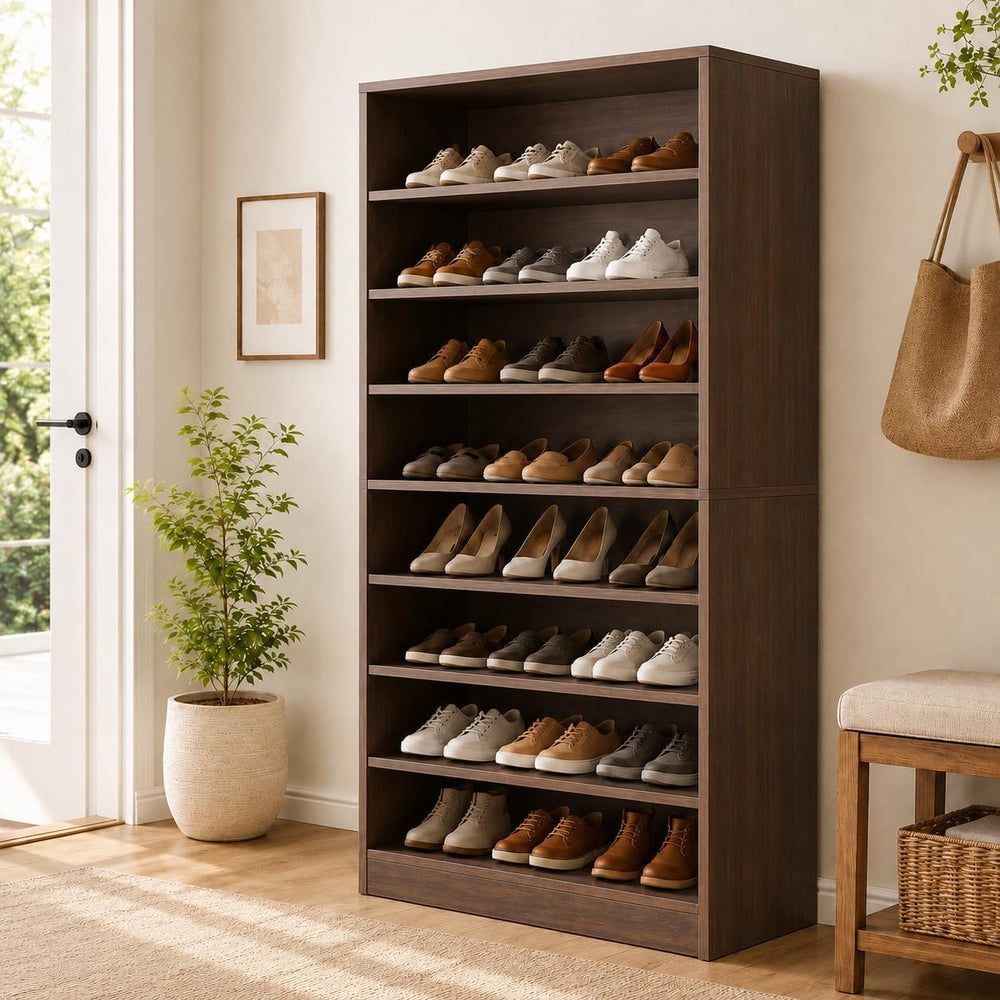 Homieasy 9-Tier Tall Shoe Rack Cabinet for Closet & Entryway, Walnut