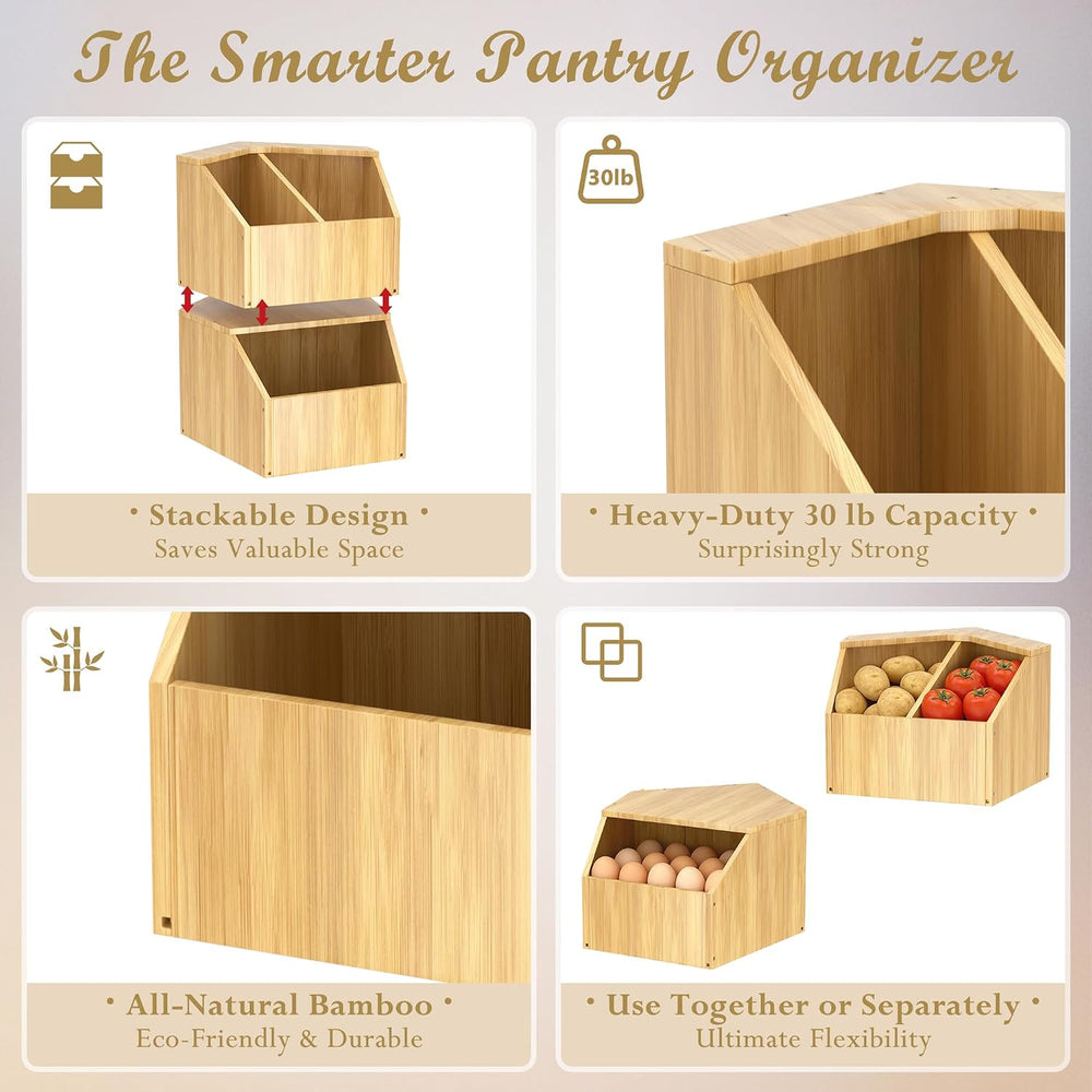 Jolitac Bamboo Pantry Storage Bins - Potato & Onion Storage Bin for Kitchen