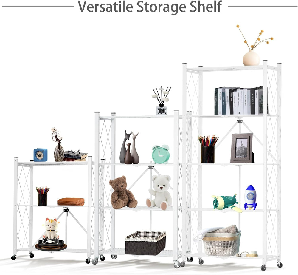 5-Tier Folding Shelf with Wheels No Assembly Portable Shelves