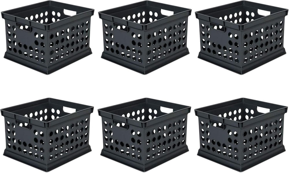 Sterilite Storage Crate Bin File Organizer for Home & Office, Black, 6-Pack