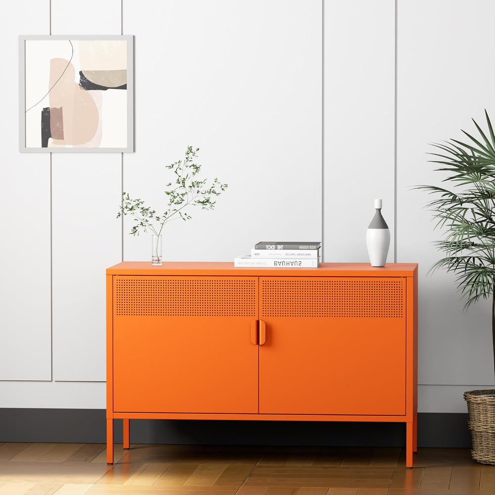 Washsemba 2 Door Accent Cabinet,Orange Metal Storage Cabinet with Adjustable ...