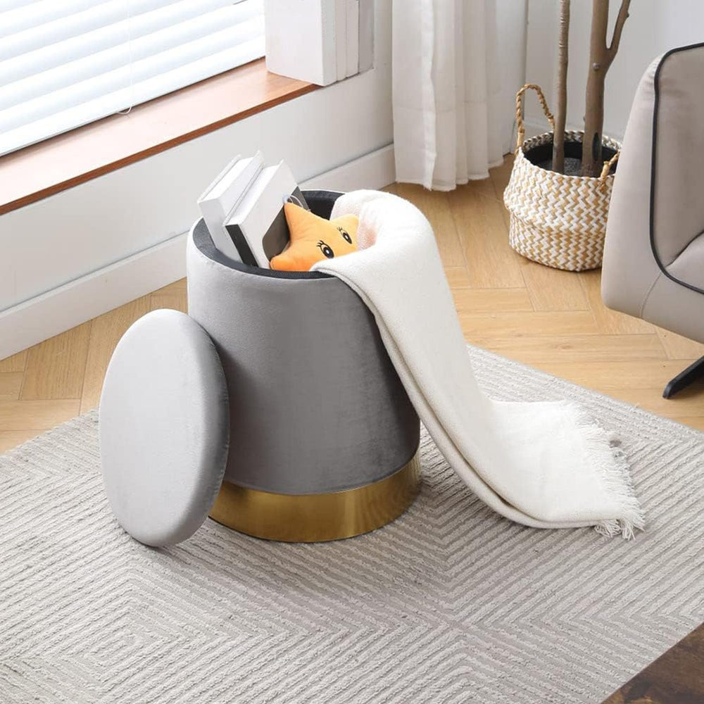 Velvet Storage Ottoman Multipurpose Footrest Stool with Metal Base Modern Rou...