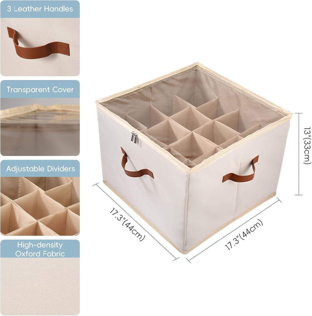 Shoe Storage Organizer 3 Pack with Clear Cover and Adjustable Dividers – Fabr...