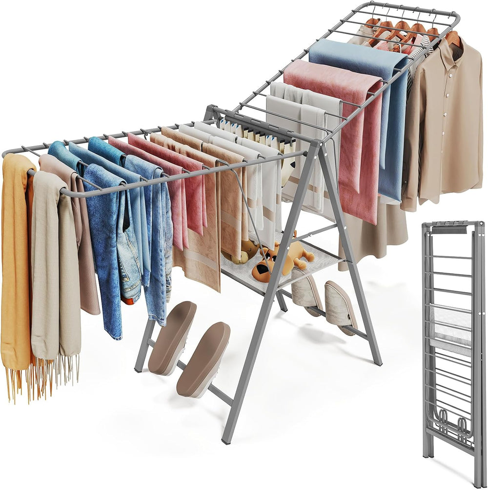APEXCHASER Clothes Drying Rack, 67.3" L Height Adjustable, Foldable, Grey