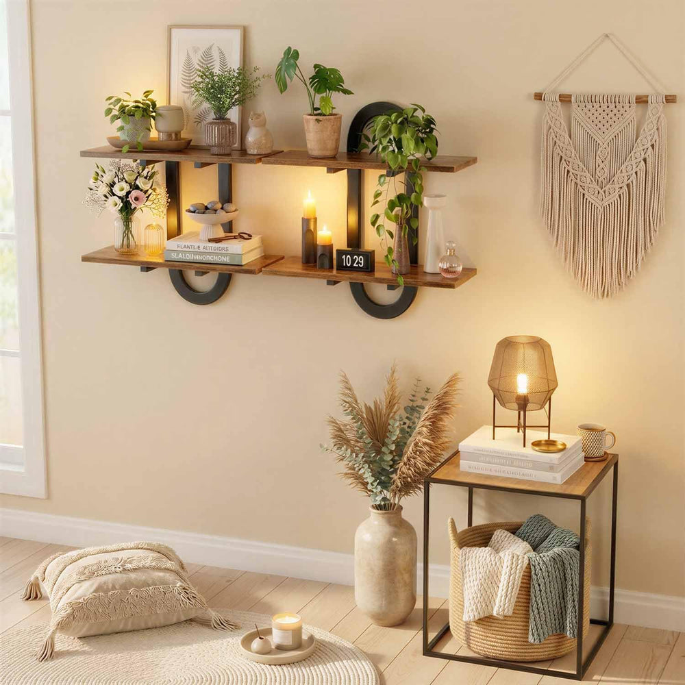 Arched Floating Shelves Set of 2, 15" Vintage Distressed Wall Mounted Sh...