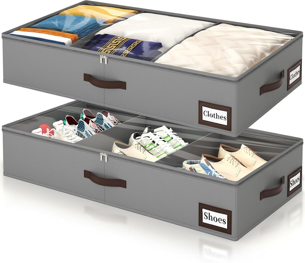 OIAHOMY 2 Pack 53L Under Bed Storage with Adjustable Dividers, 6" Low Pr...