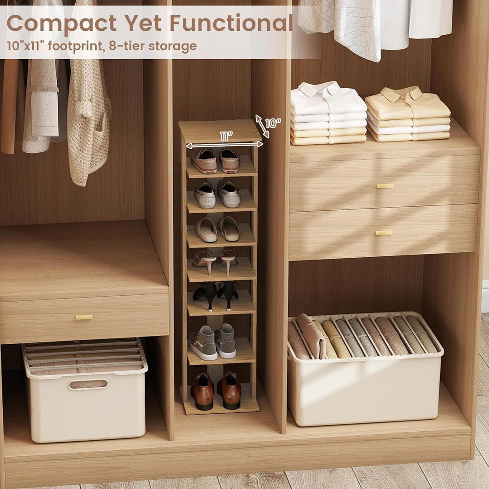 COSTWAY 8-Tier Vertical Shoe Rack, Tall Narrow Shoe Storage Organizer with Re...