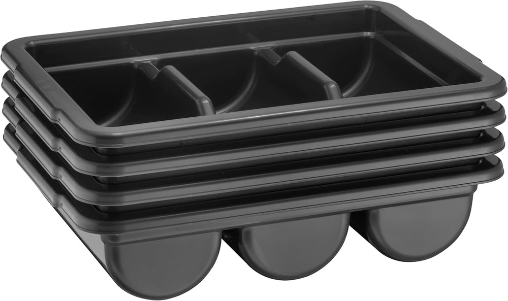4 Pack - Commercial Cutlery Bin, 3-Compartment Restaurant Kitchen Flatware Tr...