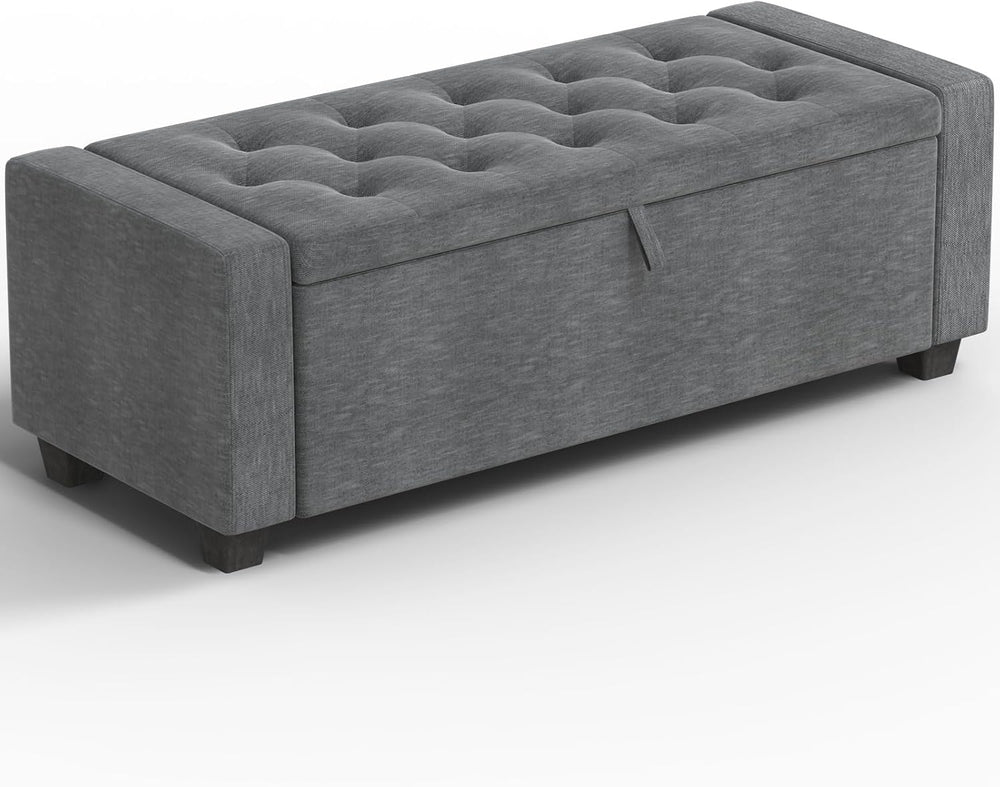 48" Storage Ottoman Bench, Dark Gray