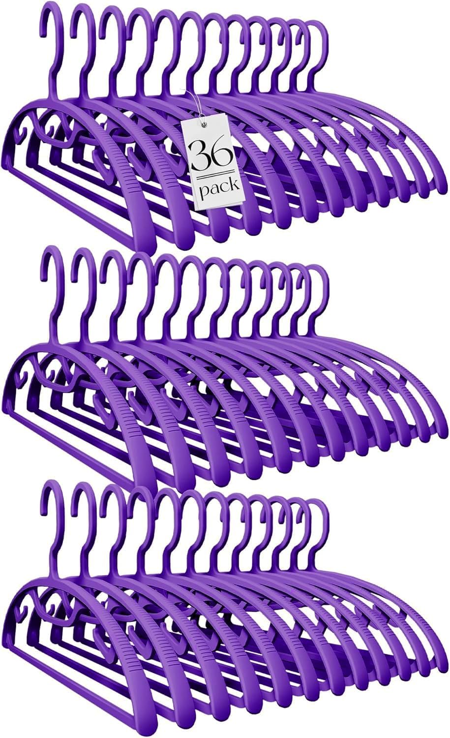 HOUSE DAY Wide Shoulder Plastic Hangers 36 Pack, Ergonomic Curved, Purple