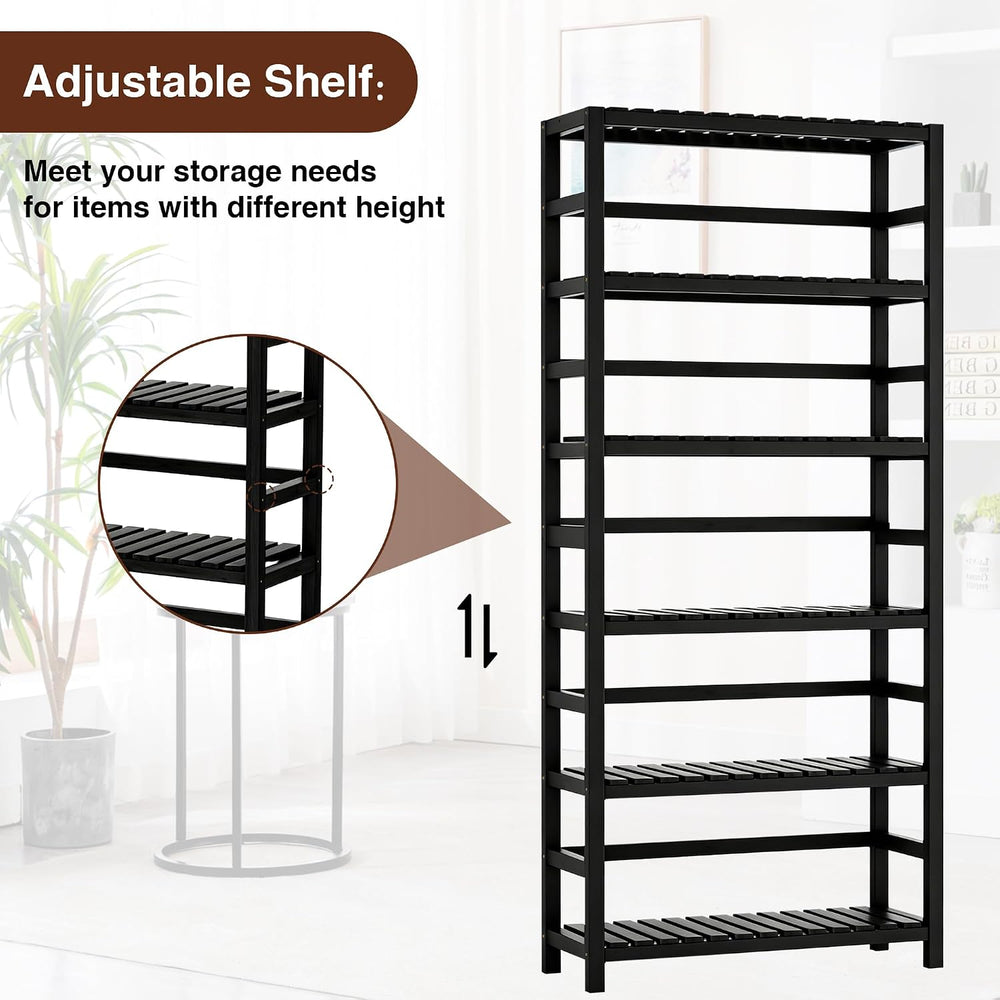 VASMIA 6-Tier Bamboo Shelf,Bamboo Storage Shelving Unit,Tall Bookcase with Ad...