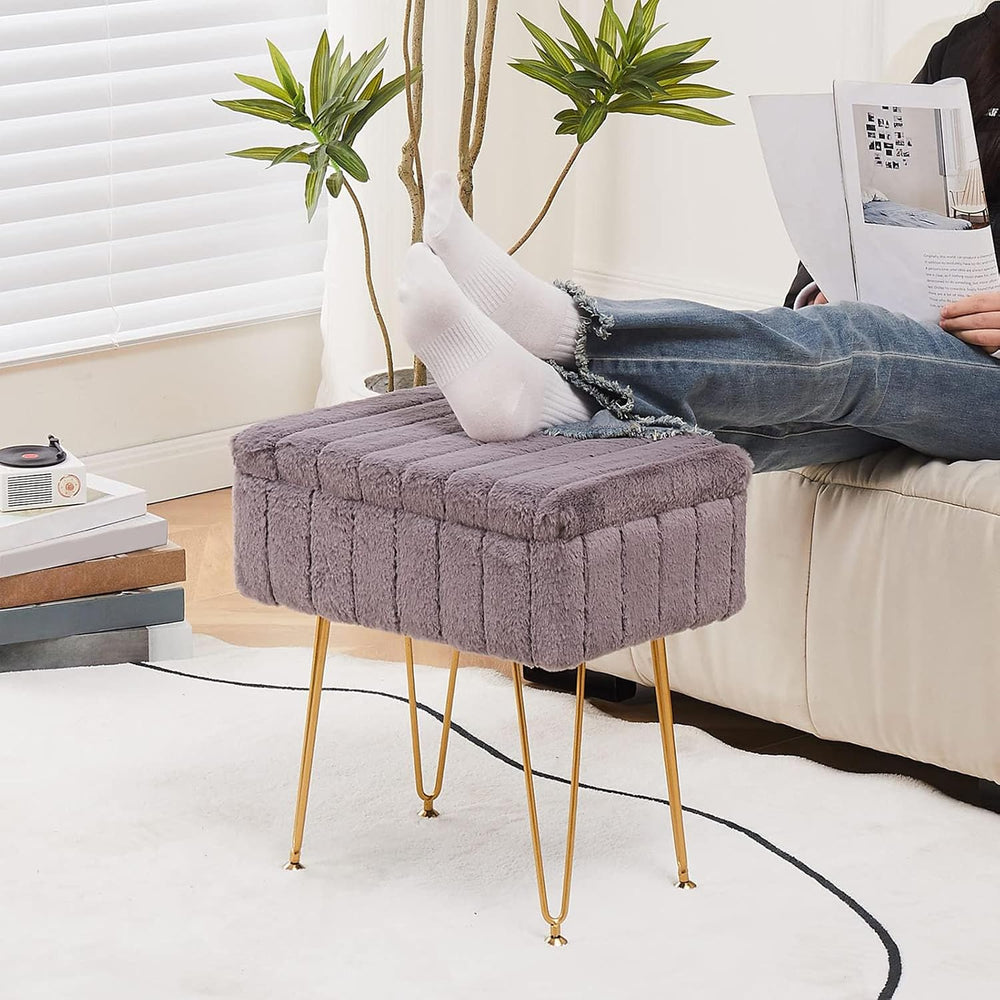 Wimarsbon Faux Mink Fur Storage Ottoman, Modern Soft Footstool, Storage Bench...