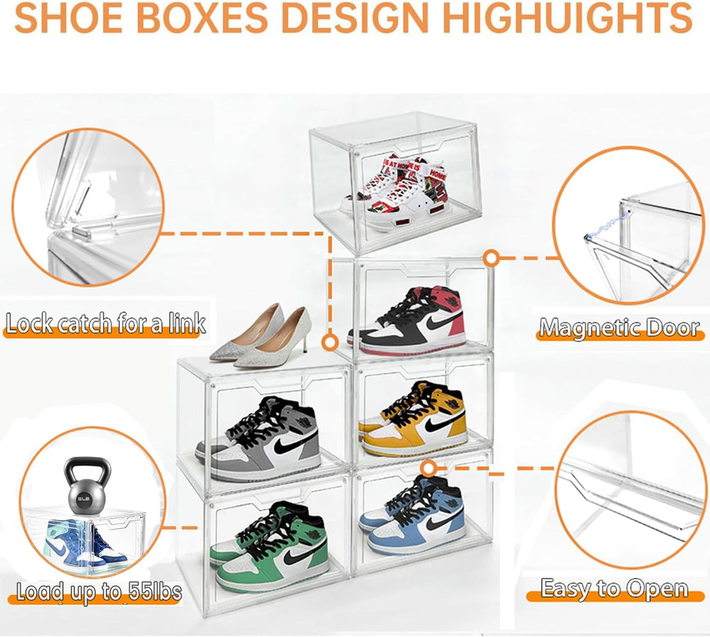 Magnetic Acrylic Clear Shoe Boxes – 360° Transparent Stackable Sneaker Storag...