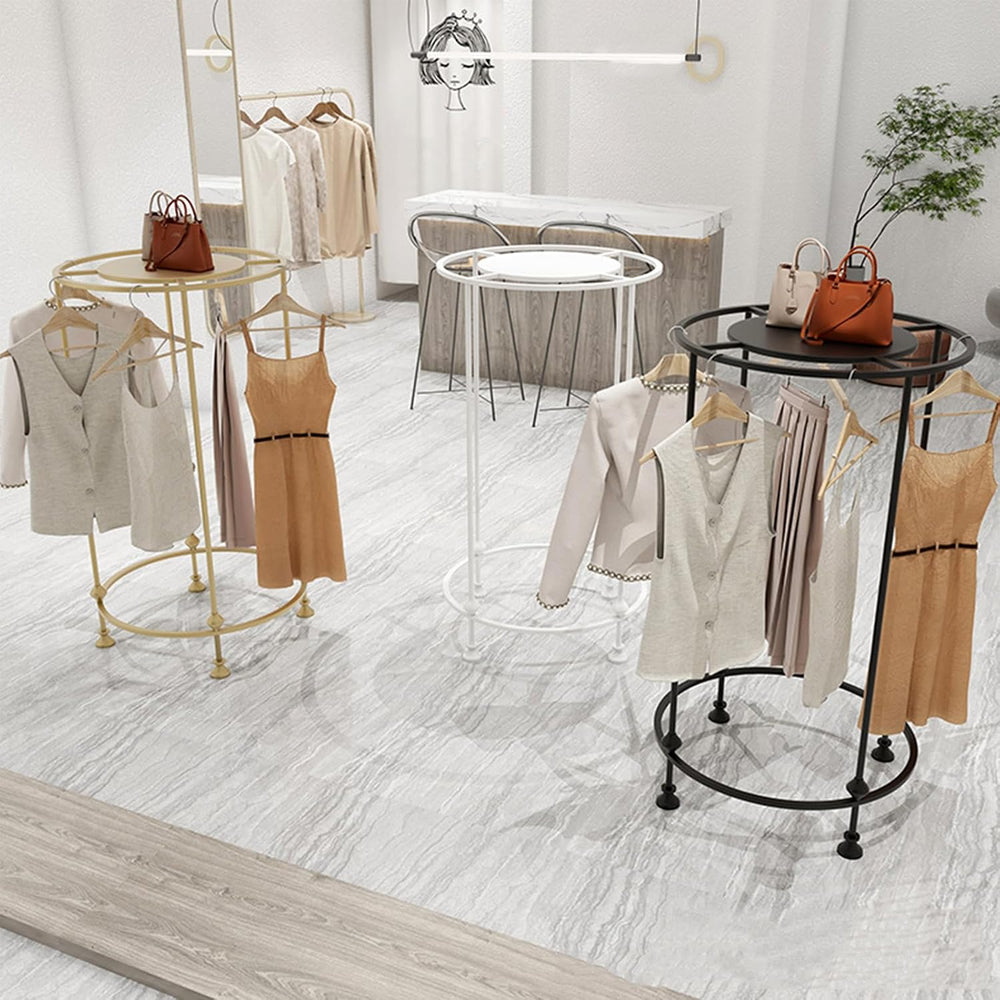 Round Clothing Rack, Floor Standing Garment Display Retail Rack with Topper