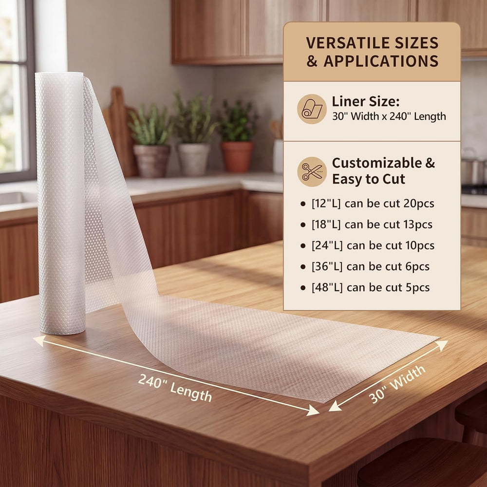Cabinet Drawer Shelf Liner 30-in: 100% EVA Clear Dual-Sided Non-Slip Large