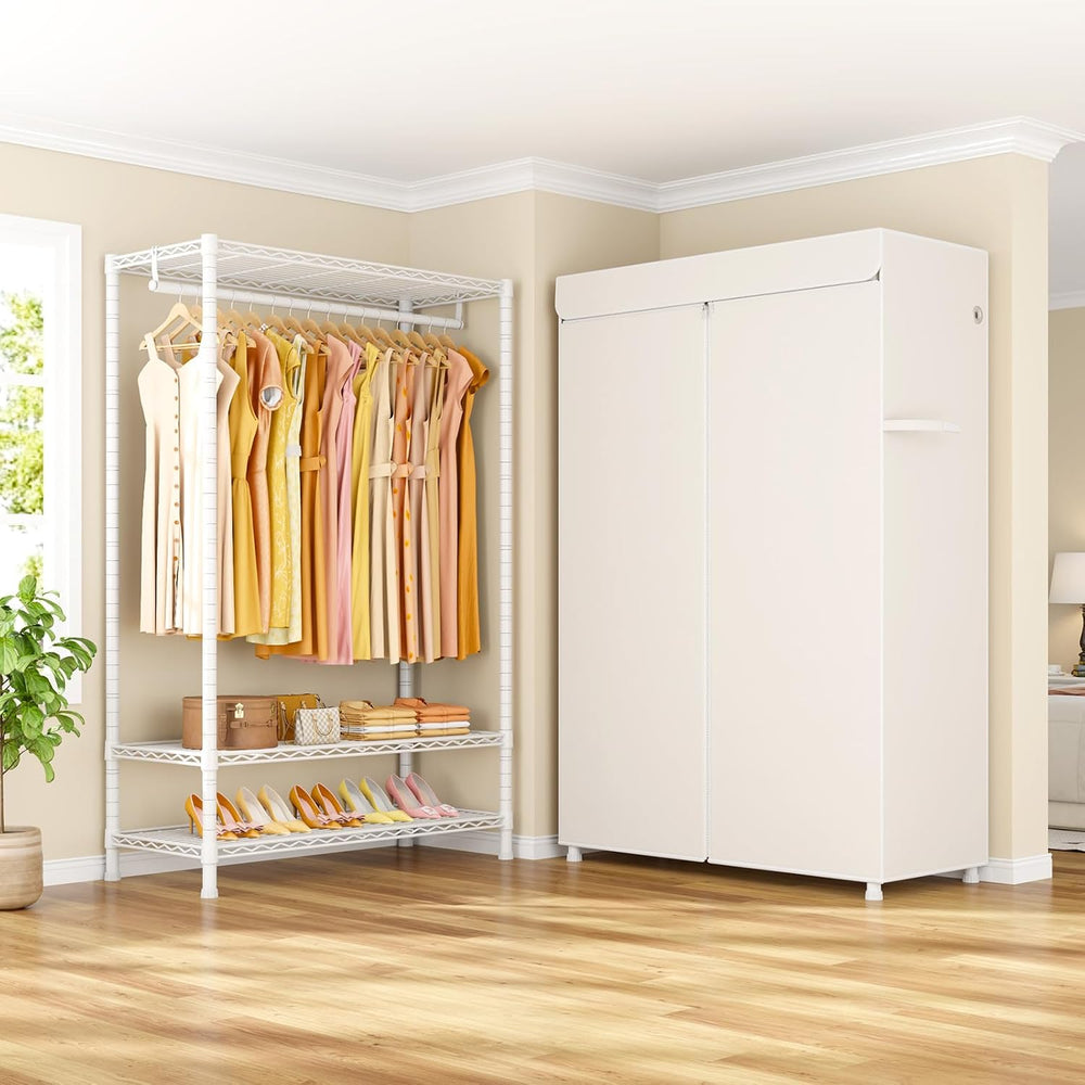 ULIFHOME H5C Plus Clothes Rack with Cover, Covered Clothing Rack Heavy Duty