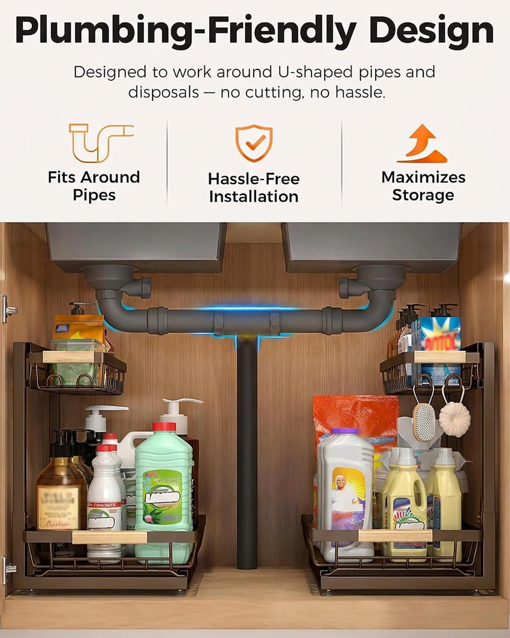 Sevenblue 2-Pack 2-Tier Height Adjustable Under Sink Organizer & Storage