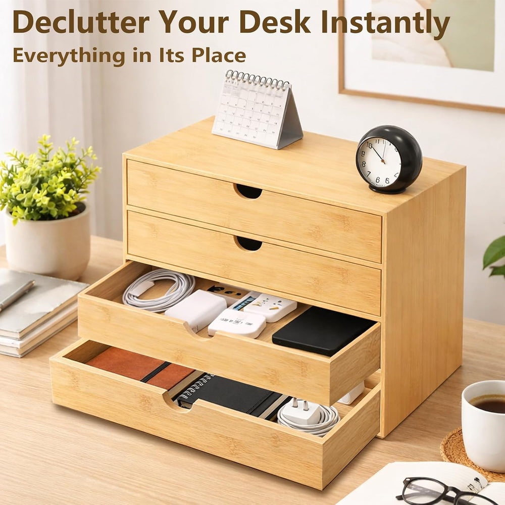Neando Bamboo Desk Organizer with Drawers, 4-Tier Wooden Desk Organizer, Smal...