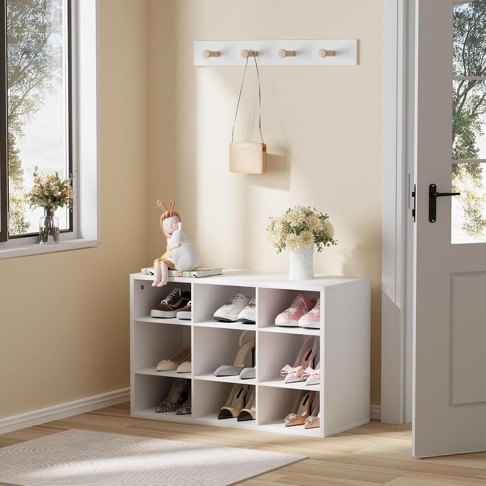 Garden 4 you Shoe Storage Bench, Cubby Shoe Rack with 9 Cubbies, 3-Tier Wood ...
