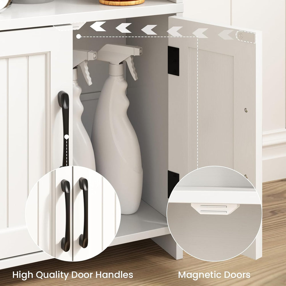 Small Bathroom Storage Cabinet with 2 Doors & Shelf, Line White