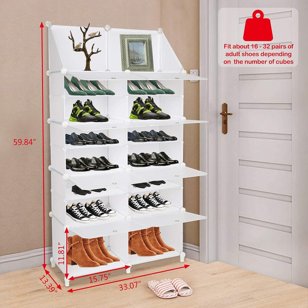 VINGLI Shoe Rack Cube Storage Organizer Shelf Stackable Shoe Tower 7-Tier DIY...