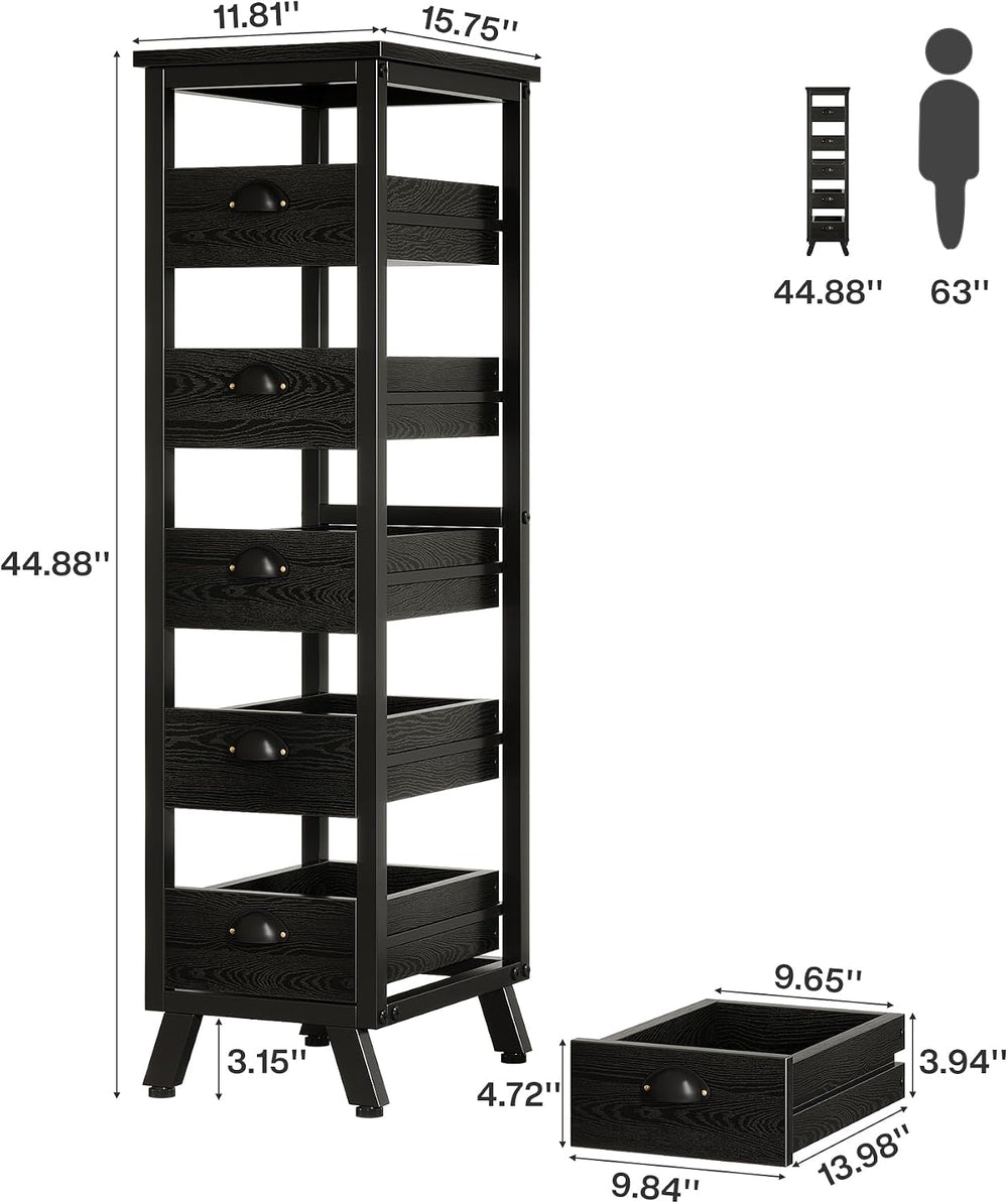 Tribesigns Black Wood Fruit and Vegetable Storage Rack, 5-Tier Narrow Snack S...