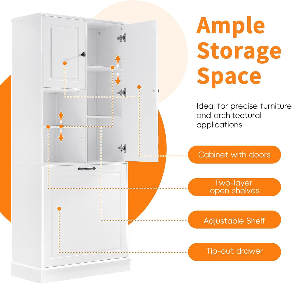 68" Tall Bathroom Storage Cabinet with Two Doors and Tilt-Out Laundry Ha...