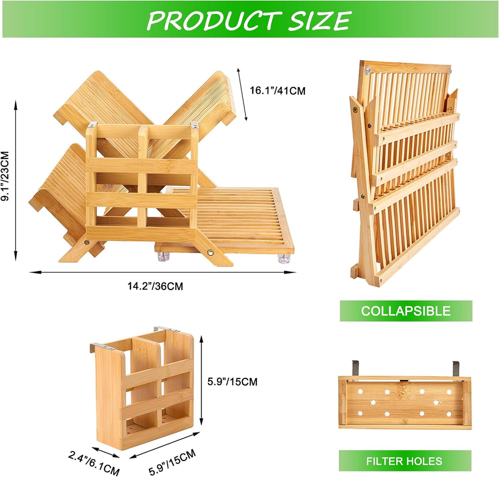 NOVAYEAH Bamboo Wooden Dish Rack, Wooden Dish Drying Drainer Rack