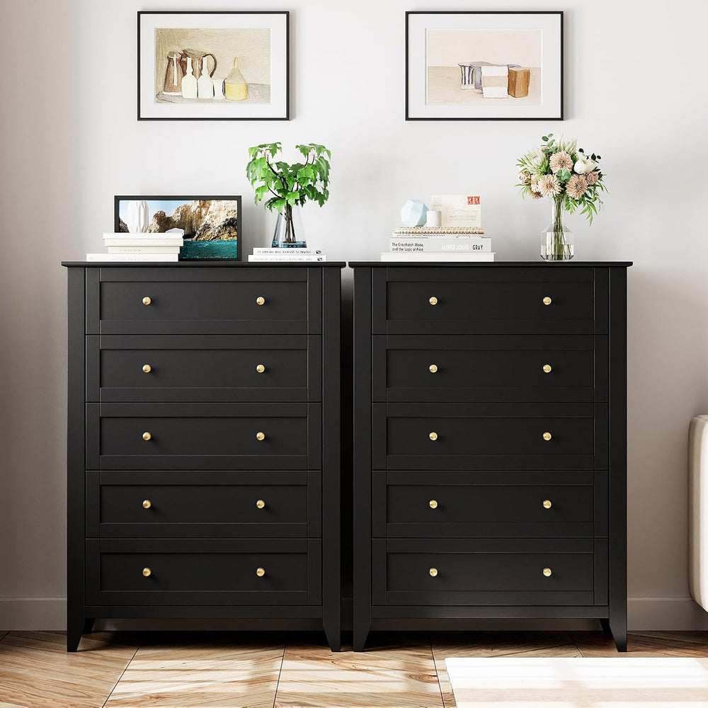 GarveeHome 5 Drawer Dresser for Bedroom, Black Dresser with Deep Drawers &...