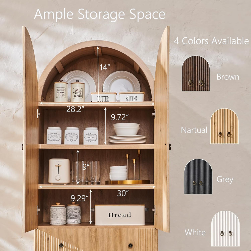 IFBUY 71" Tall Arched Bathroom Storage Cabinet, Modern Fluted Cabinet St...