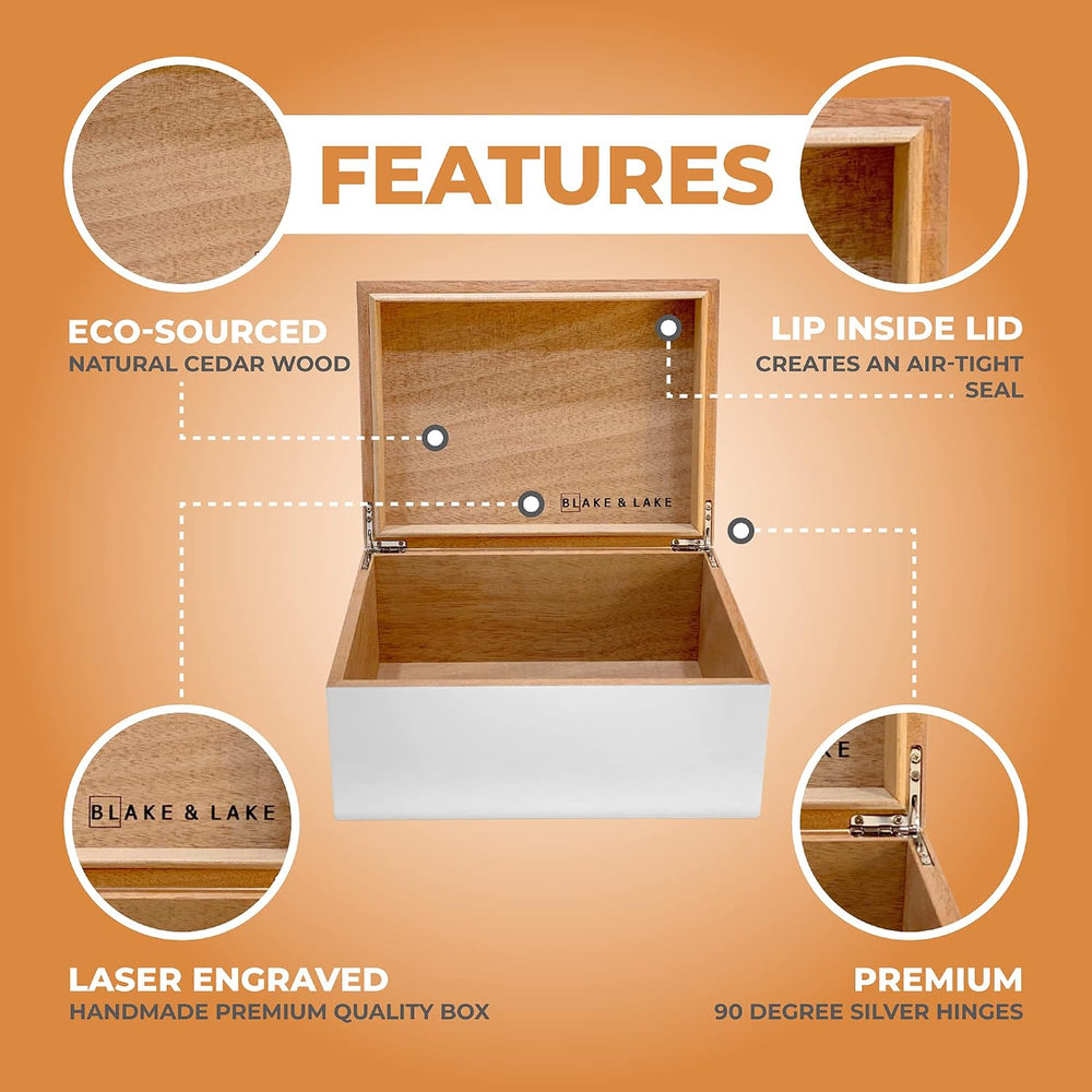 Blake & Lake Large Wooden Keepsake Box - White, Hinged Lid - Decorative S...