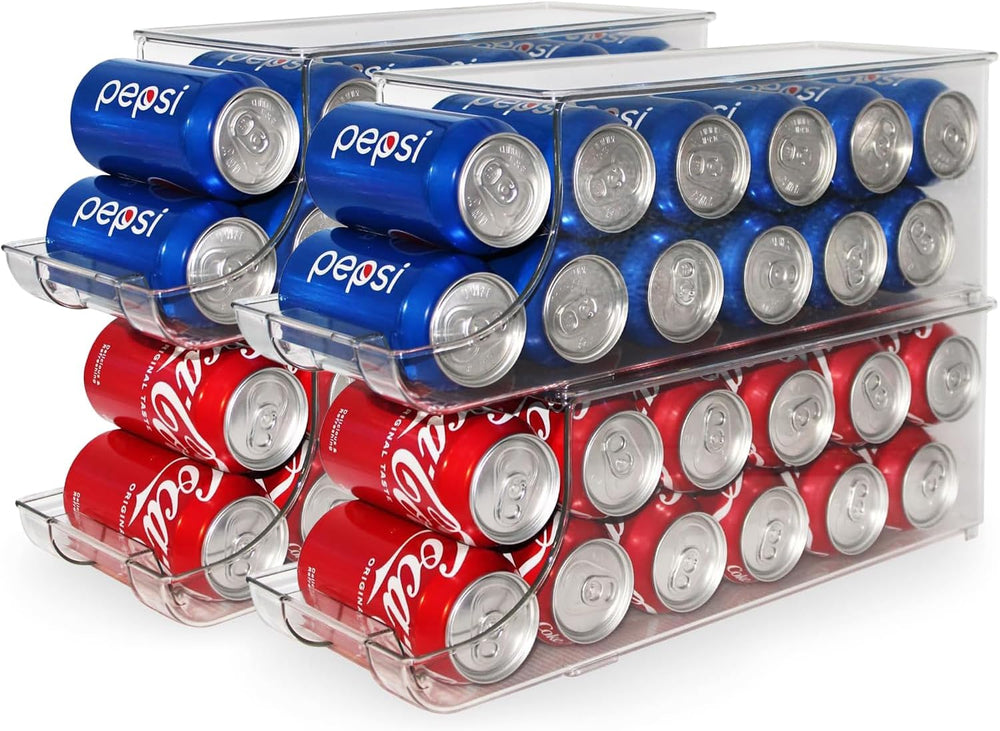 Soda Can Organizer with Lids, Stackable Soda Can Dispenser for Refrigerator, ...