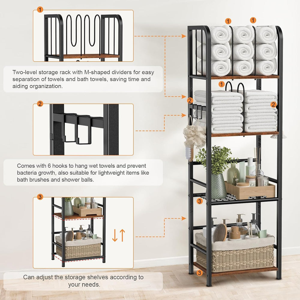 Snughome Towel Rack Free Standing 4-Tier M-Shaped Detachable Dividers, Metal ...