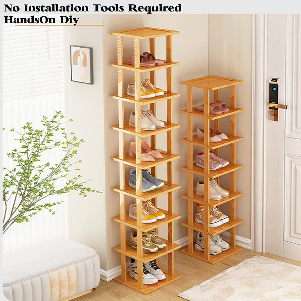 SAN HE Bamboo Shoe Rack 17 Tier- Vertical Shoe Rack for Small Spaces, Tall Na...