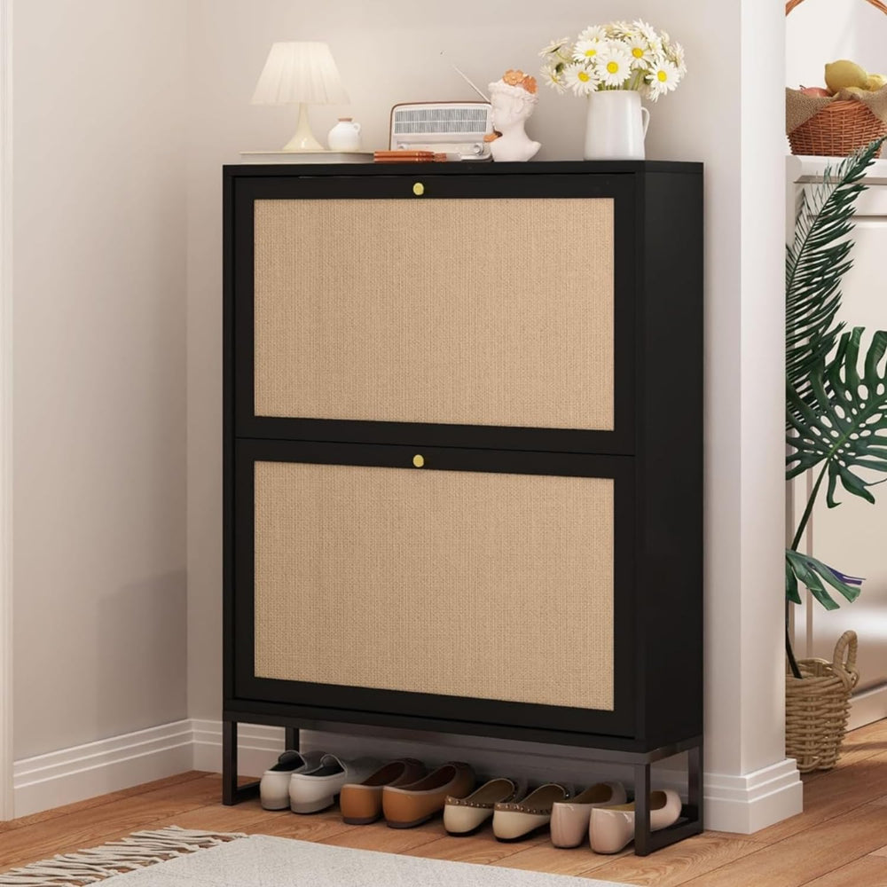 AVZEAR Narrow Shoe Cabinet with 2 Flip Drawer, Freestanding Shoe Organizer Sh...