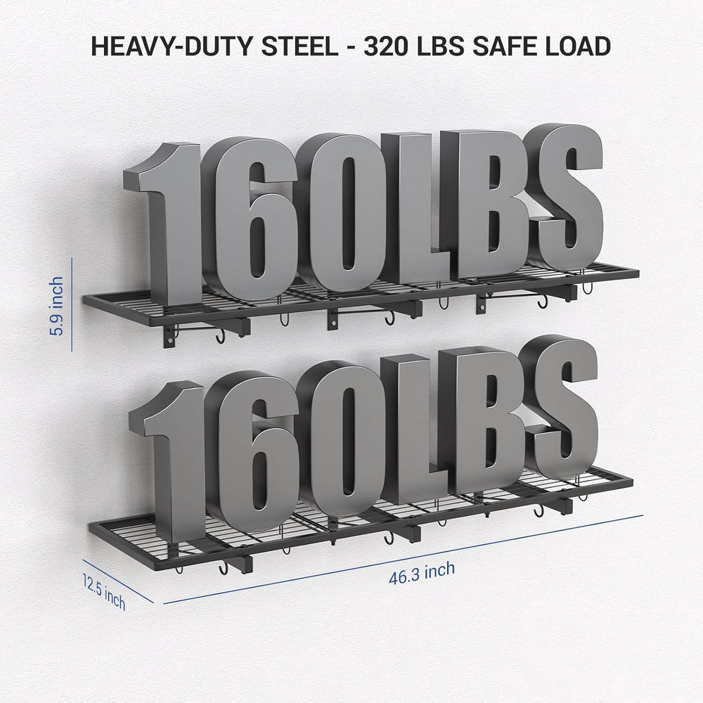 2-Pack 1x4ft Heavy Duty Garage Wall Shelving, 320 lbs Load Capacity, Garage S...