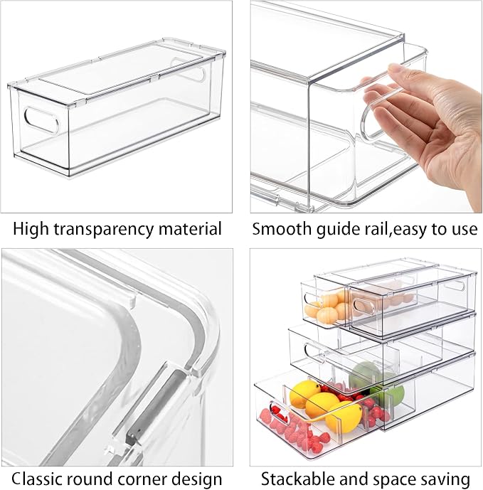 MineSign Stackable Fridge Drawer Pull-Out Bins