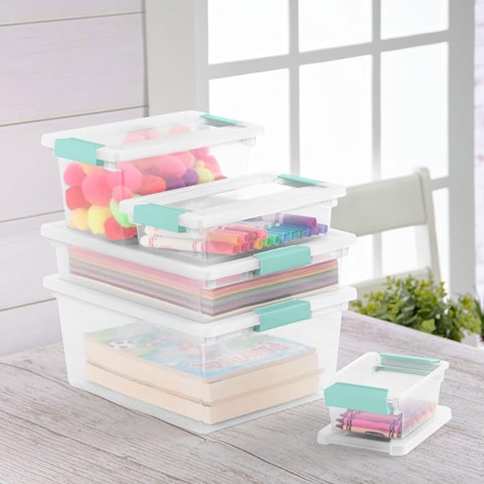 Sterilite 12-Pack Clip Box, Stackable Clear Plastic Bins