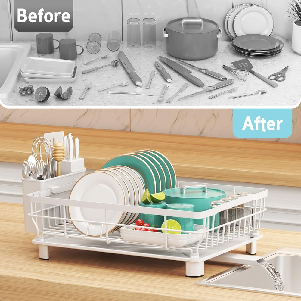 Dish Drying Rack for Kitchen Counter,12.8" W x 16.9" L,White
