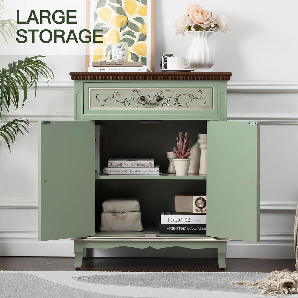 Ahokua Sage Green Accent Cabinet with Drawer and Textured Doors, Farmhouse St...