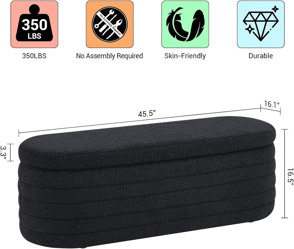 45.5" Black Ottoman with Storage, Sherpa