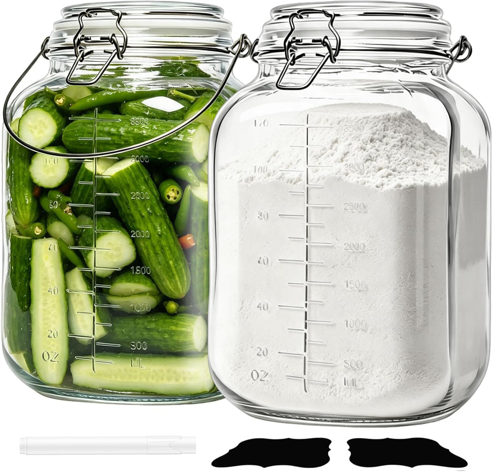 1 Gallon Super Wide Mouth Glass Jars with Airtight Lids,2 Pack Gallon Mason J...