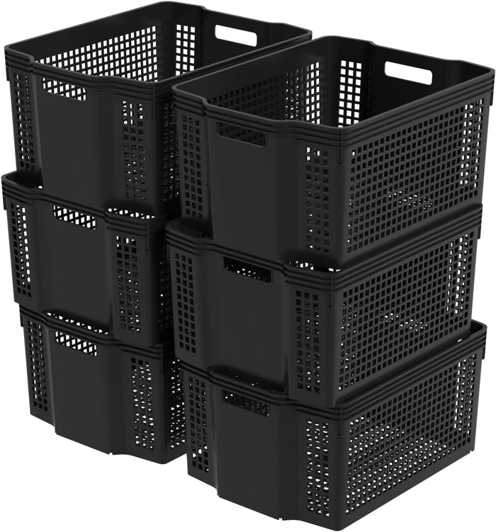 6-Pack Stackable Storage Baskets, Large Woven Plastic Organizer