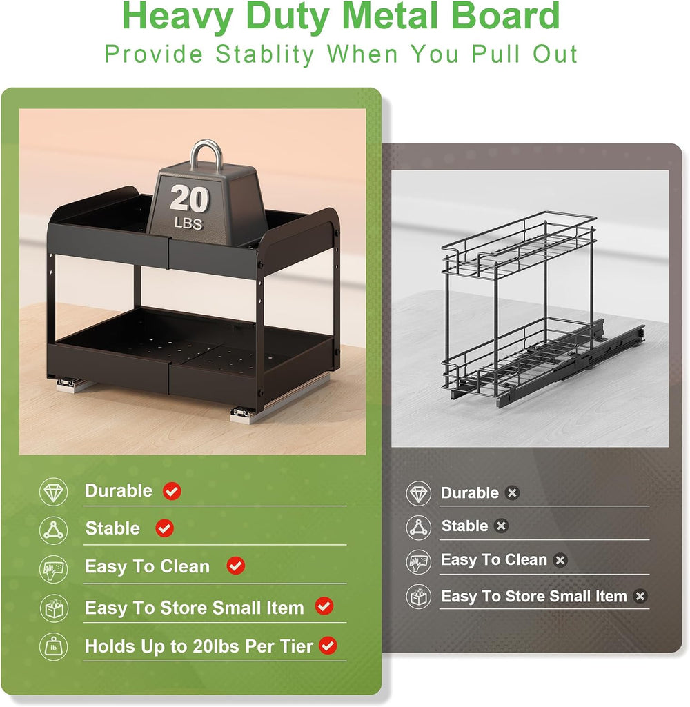 Across-Star Expandable Pull Out Drawers For Shallow Cabinets, 2-Tier Slide Ou...