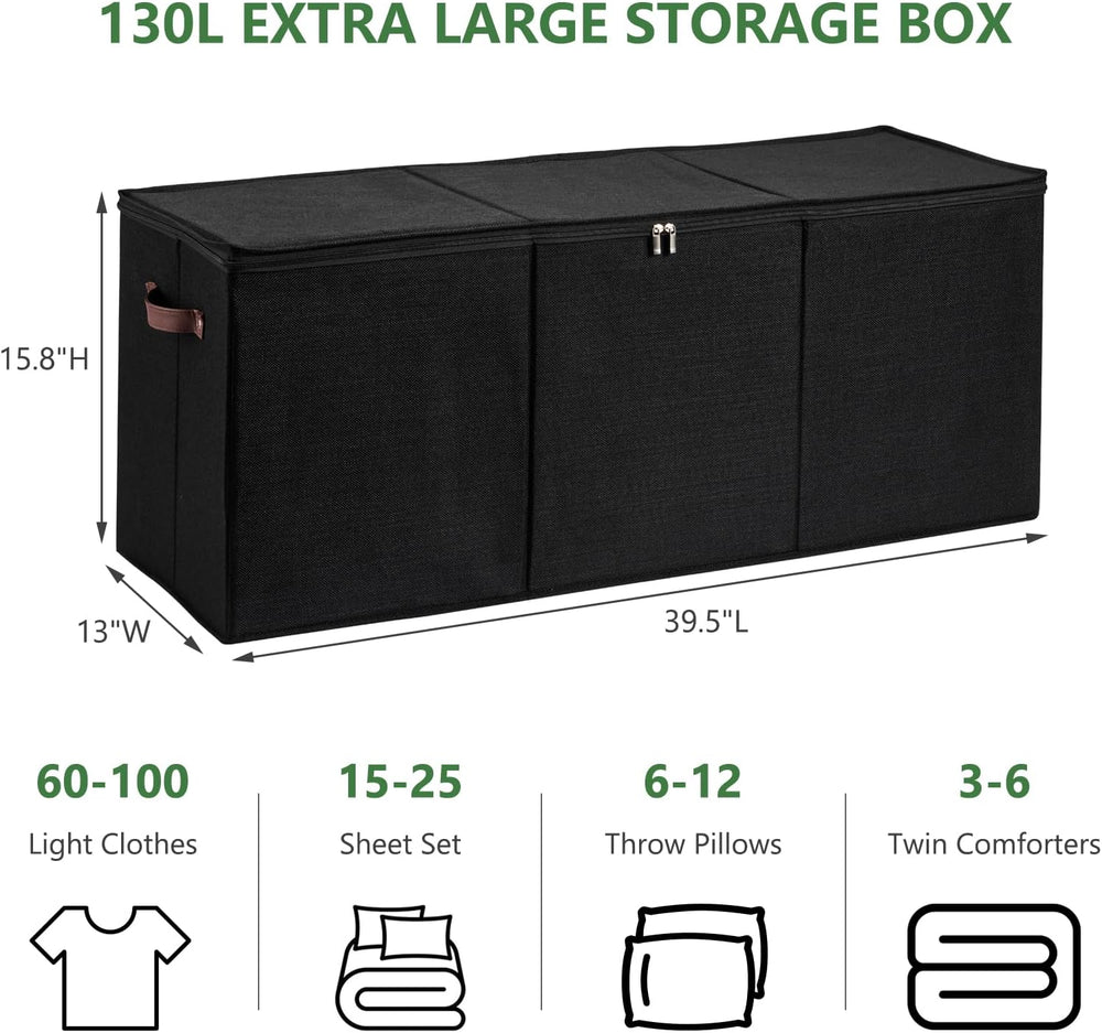 Extra Large Storage Box with Zippered Lid 130L Jumbo Basket Bin