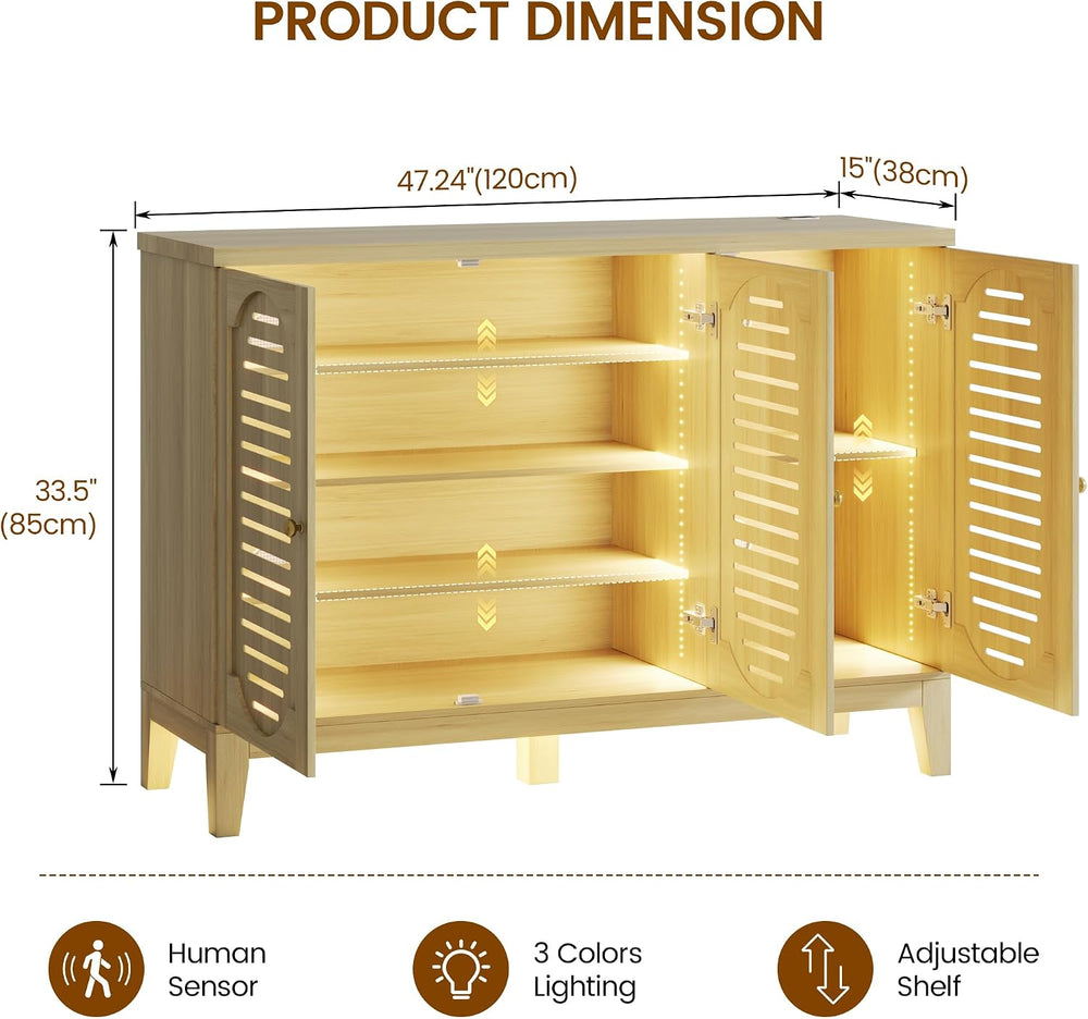Vlsrka Shoe Storage Cabinet with Slatted Doors and Motion Sensor Lights