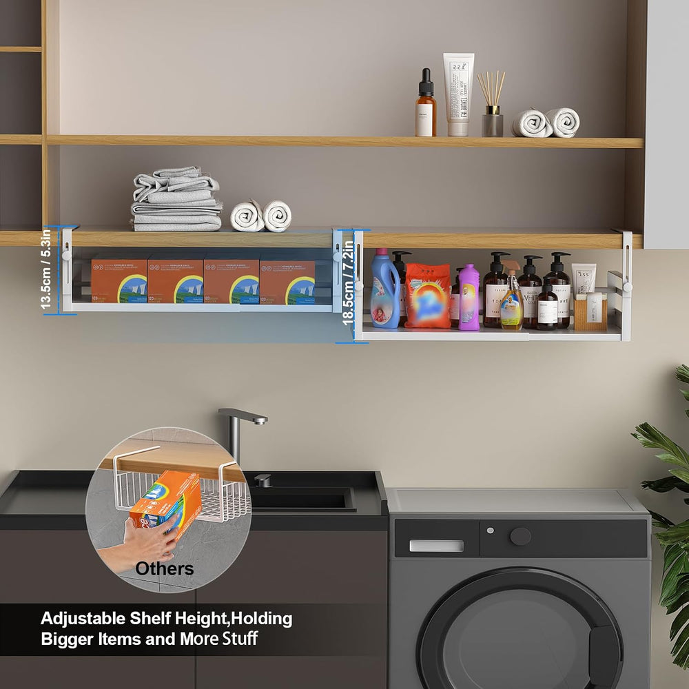AmonHouseware 2Pack Expandable Under Shelf Storage Basket Organizer,White