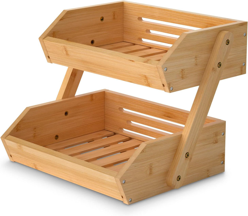 Merysen 2-Tier Bamboo Fruit Basket for Kitchen Countertop, Self-assembly