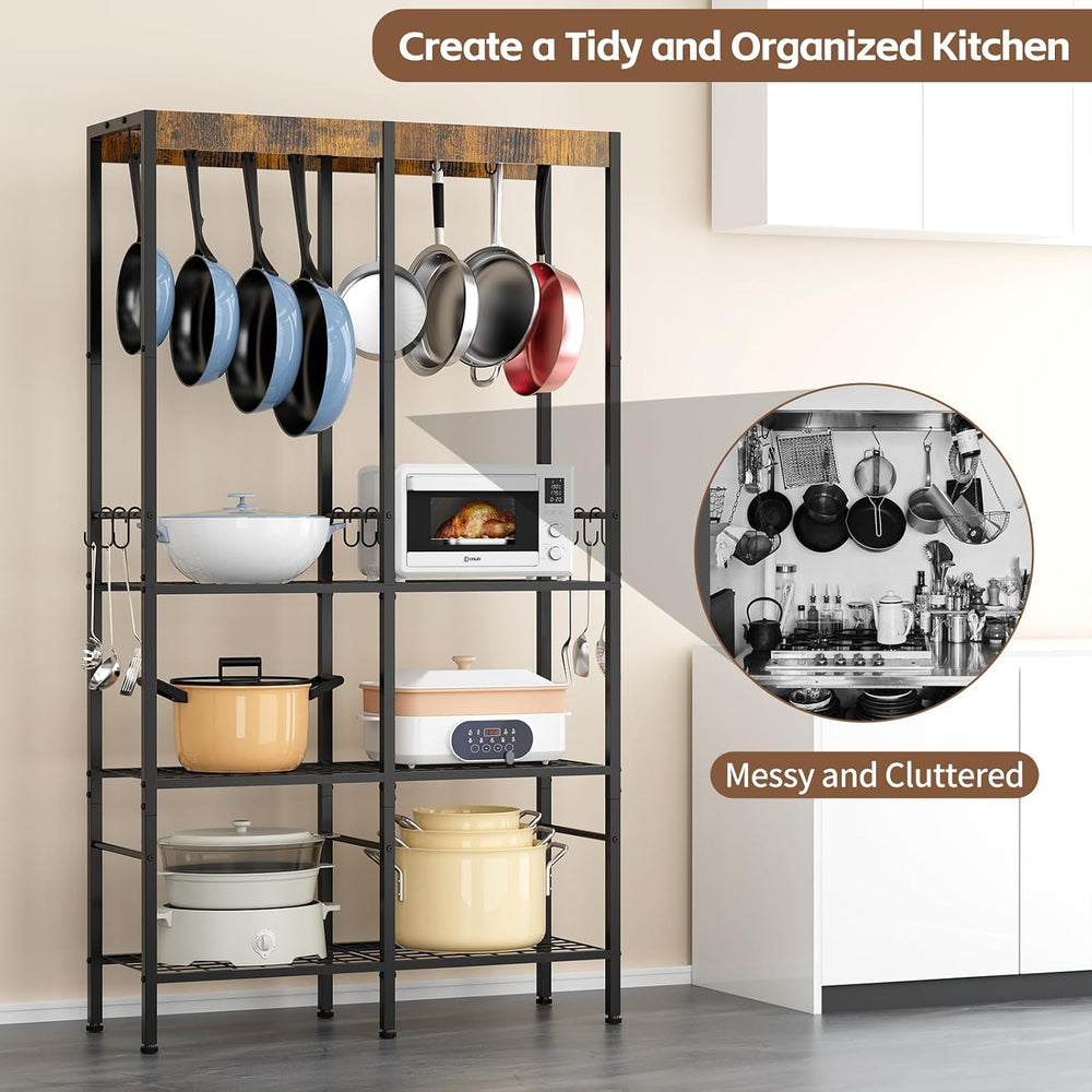 Pot Rack 5 Tier— Pot and Pan Organizer with Hanging Rod, Holds Cast Iron &...